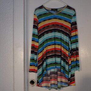 L&B Lucky & Blessed Rainbow Aztec Pattern Striped High Low Slinky  Dress Sz S